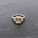 Emerald Three Stone Diamond Engagement Ring